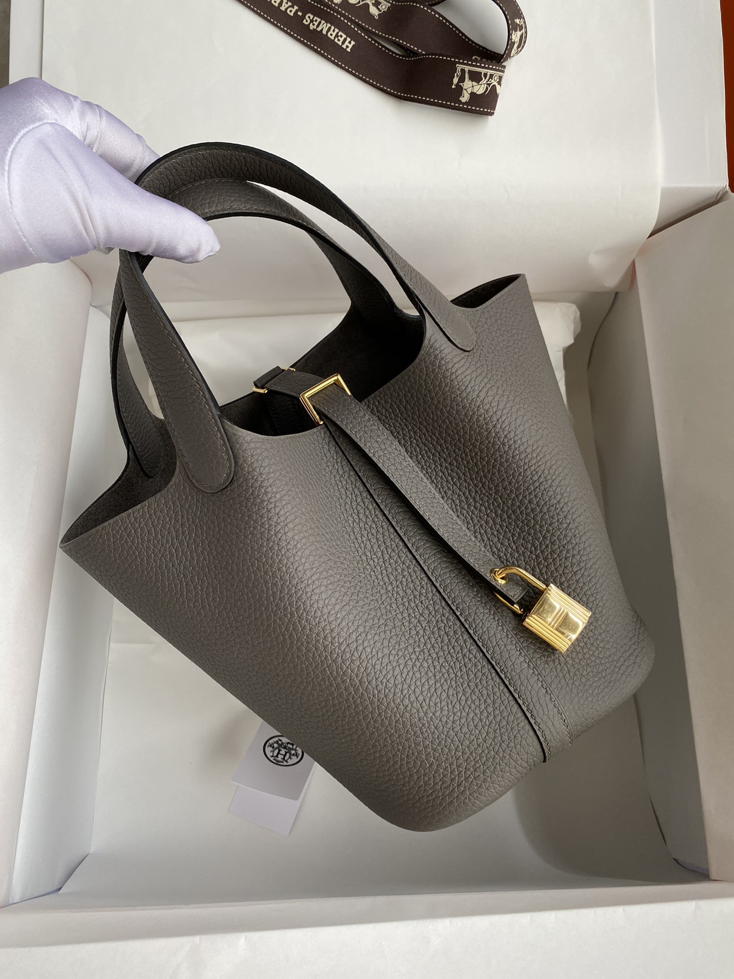 Hermes Picotin Lock 18 Bag In Etain Clemence Leather